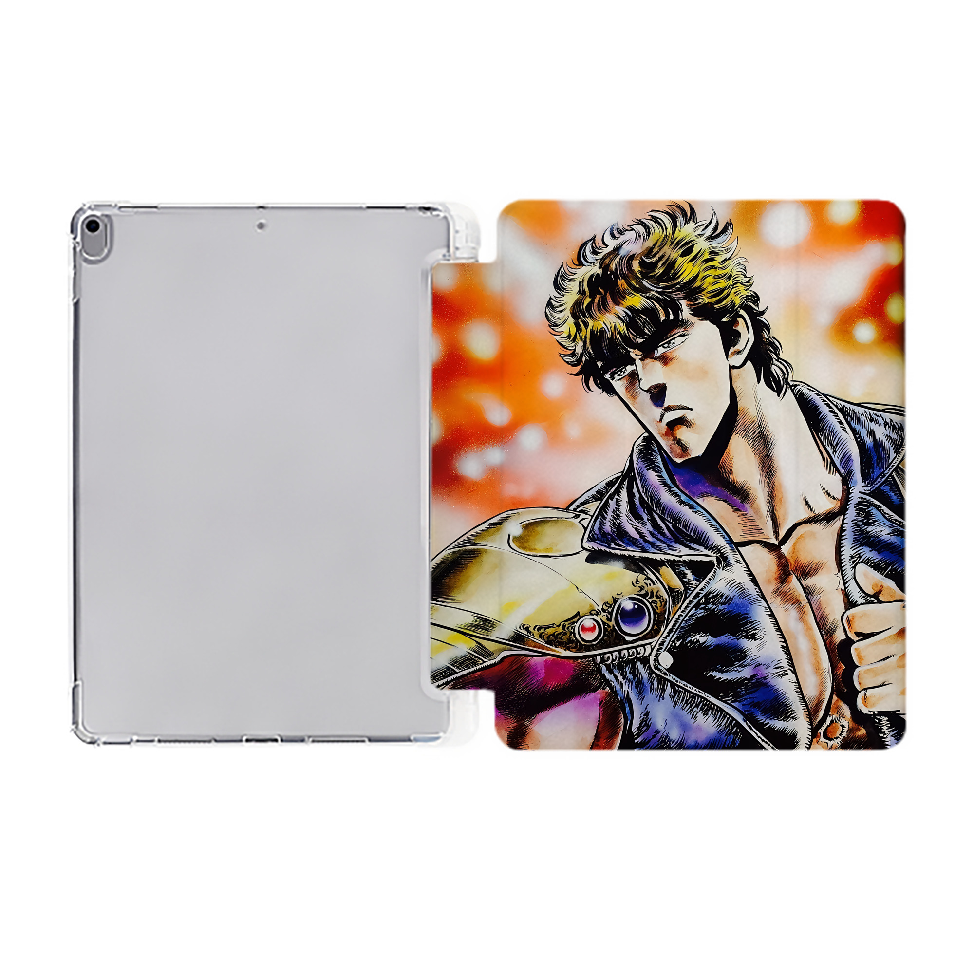 （画像用） 北斗の拳 Fist of the North Star IPad ケース ペン収納付き 三つ折りスタンド PUレザー×シリコン 対応機種9.5/10.5/10.9インチ
